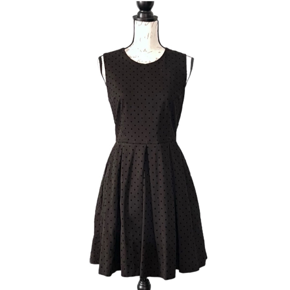 EUC Gap Black Fit & Flare Dress with Raised Velvet Polka Dots - Picture 2 of 8